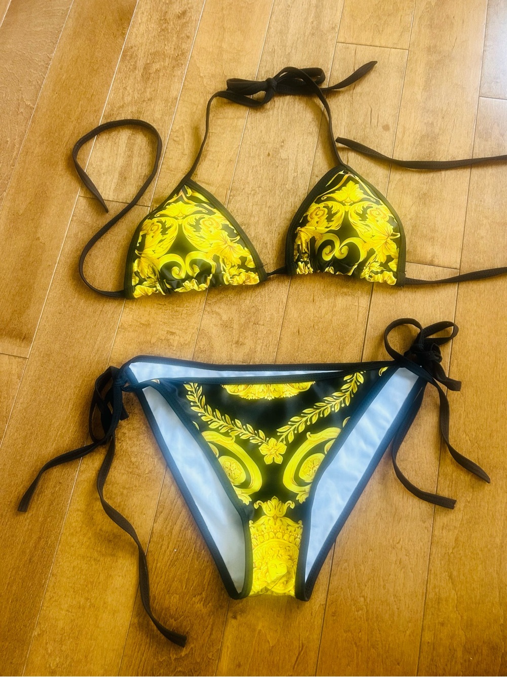 Yellow Baroque Tie-Side Triangle Bikini - Women Swim